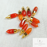 Tiny Natural Carnelian Spike Pendant, Electroplated Pencil Charm, Natural Carnelian Pencil Pendant, Mini Pencil Jewelry, Boho Gift For Her